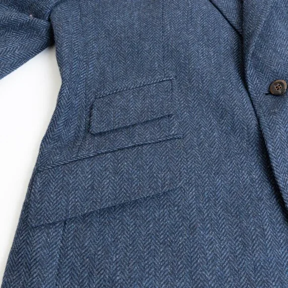 Cordings London Herringbone Tweed Blazer 44R Navy 100% Wool Jacket - Picture 6 of 15